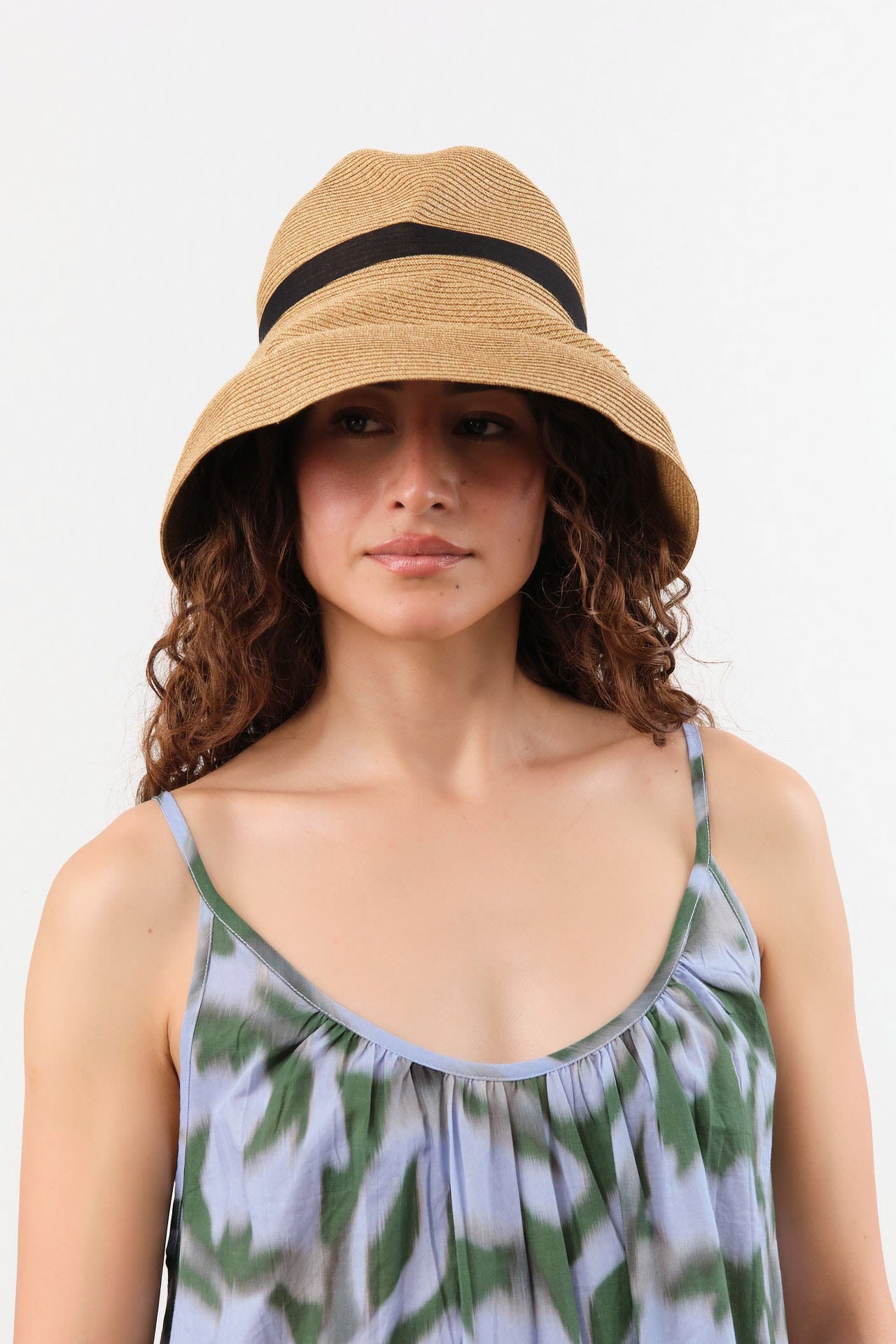 Mature Ha. Accessories Hats Boxed Hat with 11 cm Brim Organdy Ribbon in Mix Brown X Black Mix Brown X Black