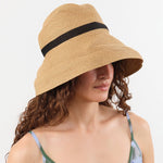 Mature Ha. Accessories Hats Boxed Hat with 11 cm Brim Organdy Ribbon in Mix Brown X Black Mix Brown X Black