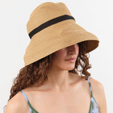 Mature Ha. Accessories Hats Boxed Hat with 11 cm Brim Organdy Ribbon in Mix Brown X Black Mix Brown X Black