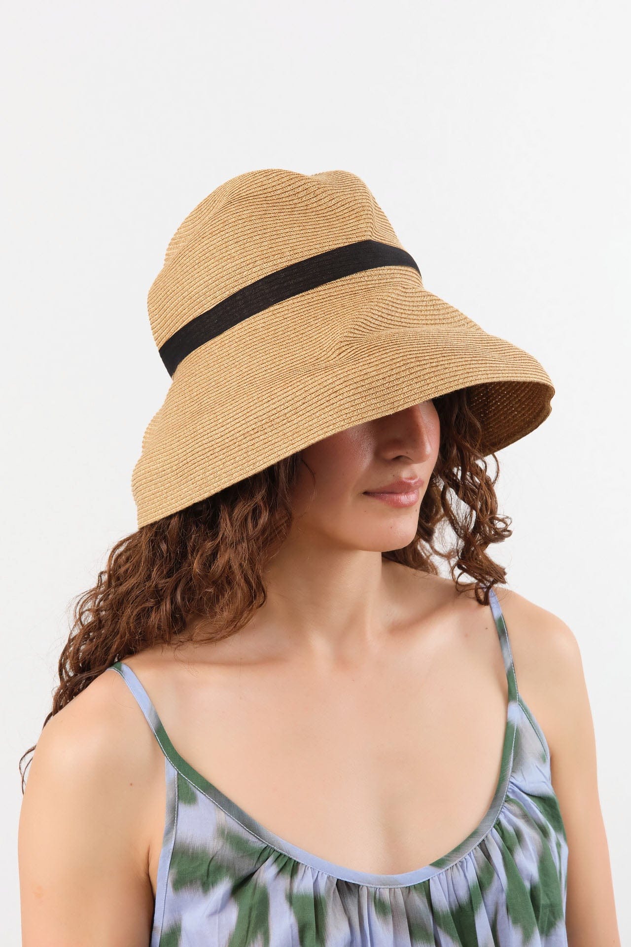 Mature Ha. Accessories Hats Boxed Hat with 11 cm Brim Organdy Ribbon in Mix Brown X Black Mix Brown X Black