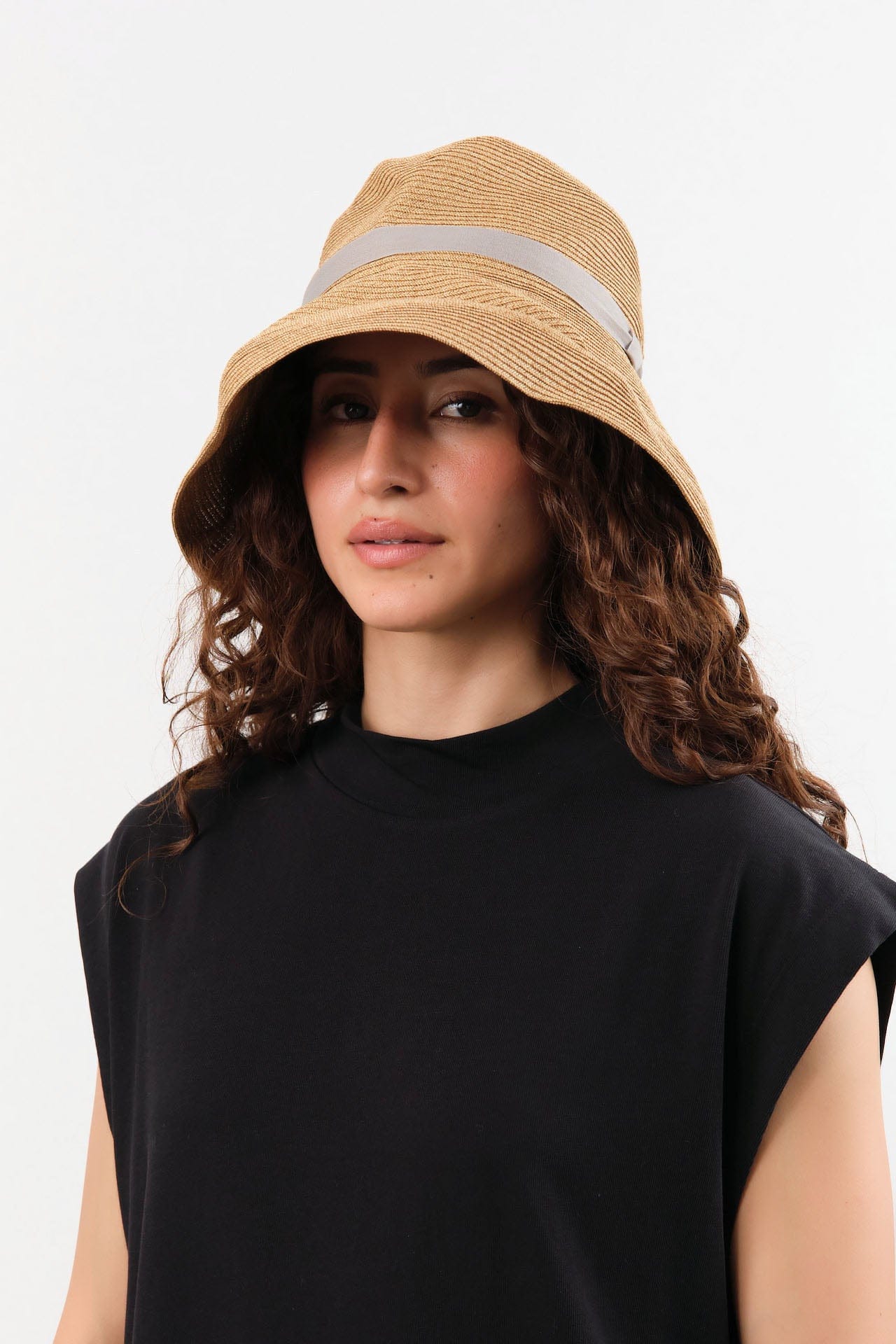 Mature Ha. Accessories Hats Boxed Hat with 11 cm Brim Organdy Ribbon in Mix Brown X Grey Mix Brown X Grey