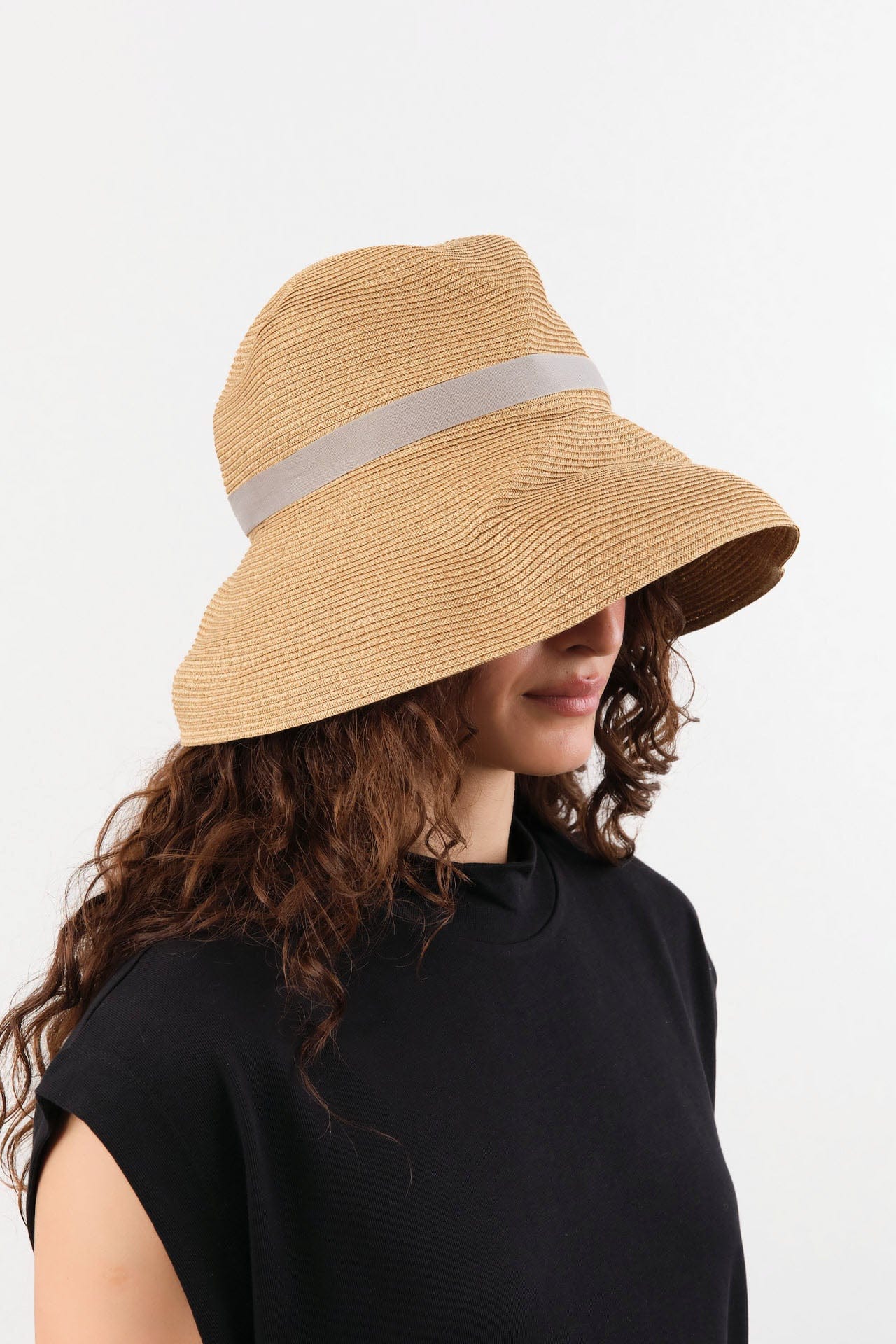 Mature Ha. Accessories Hats Boxed Hat with 11 cm Brim Organdy Ribbon in Mix Brown X Grey Mix Brown X Grey