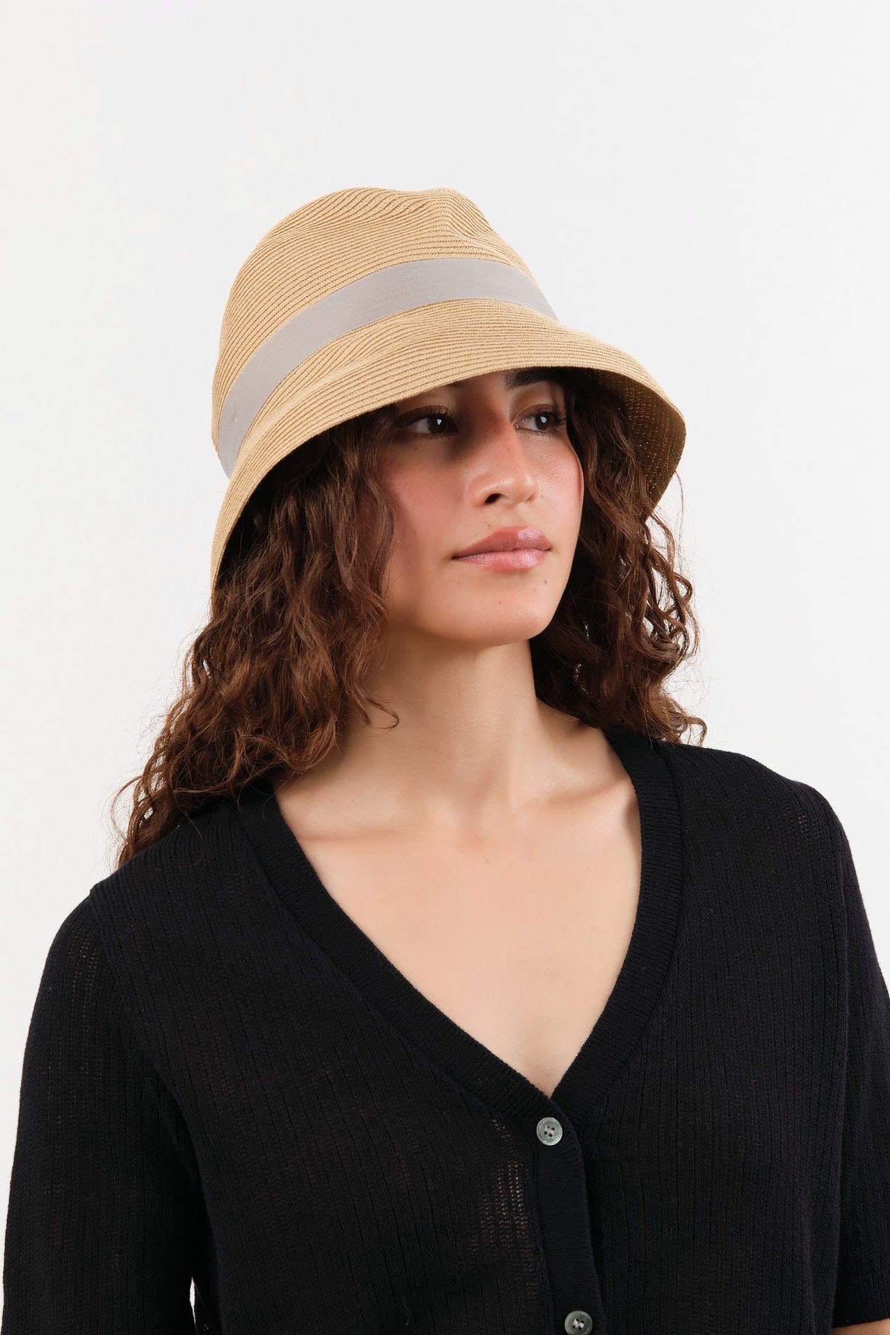 Mature Ha. Accessories Hats Boxed Hat with 7 cm Brim Organdy Ribbon in Light Brown X Grey Light Brown X Grey