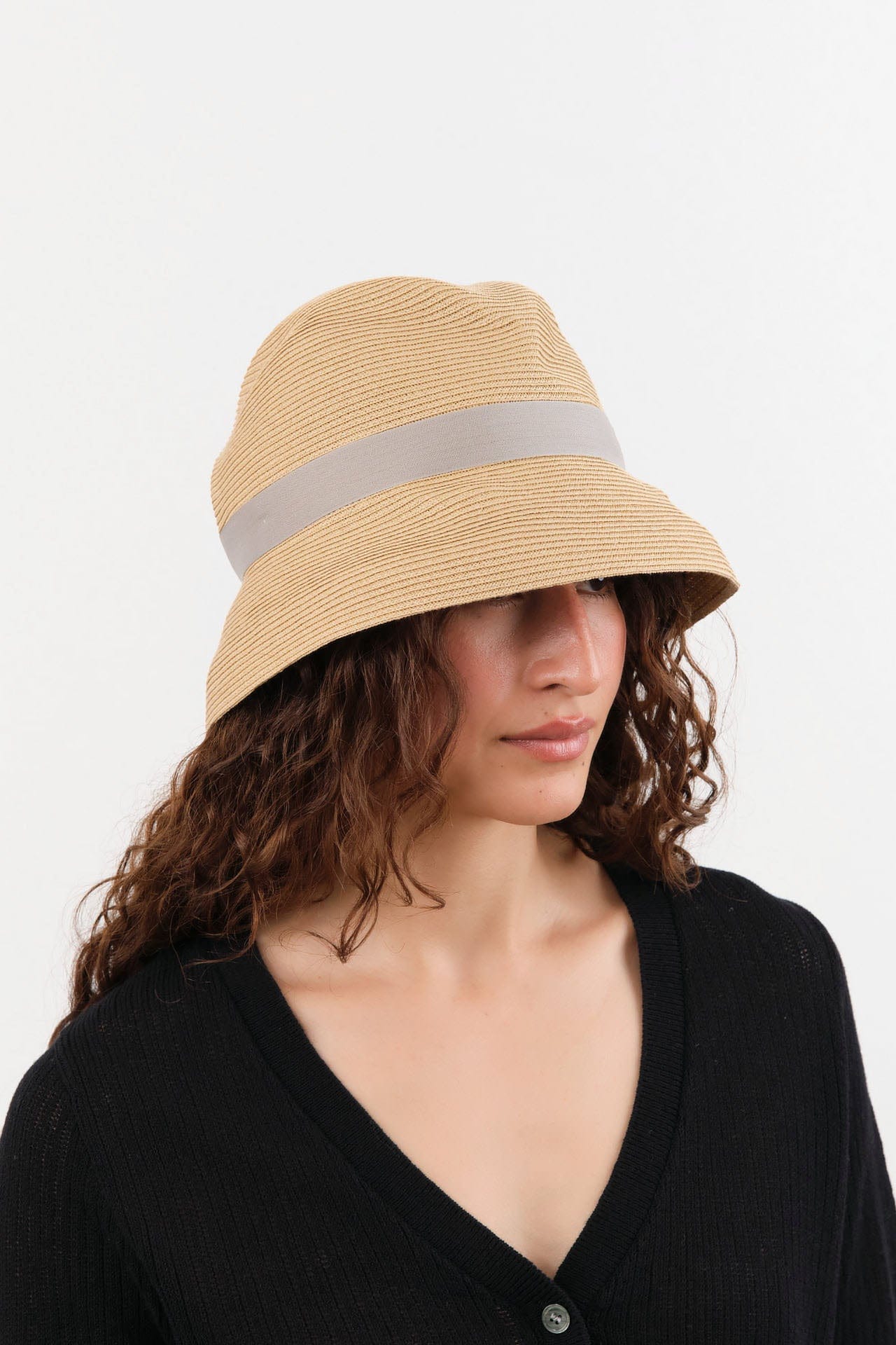 Mature Ha. Accessories Hats Boxed Hat with 7 cm Brim Organdy Ribbon in Light Brown X Grey Light Brown X Grey