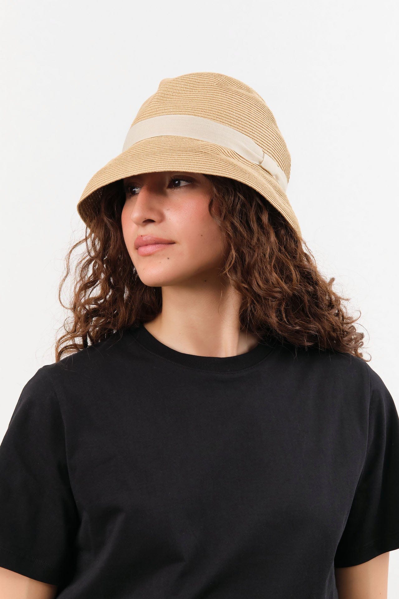 Mature Ha. Accessories Hats Boxed Hat with 7 cm Brim Organdy Ribbon in Light Brown X Ivory Light Brown X Ivory