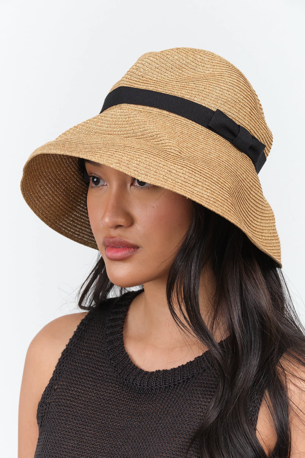 Front view of Boxed Hat with Plain Tape in Black