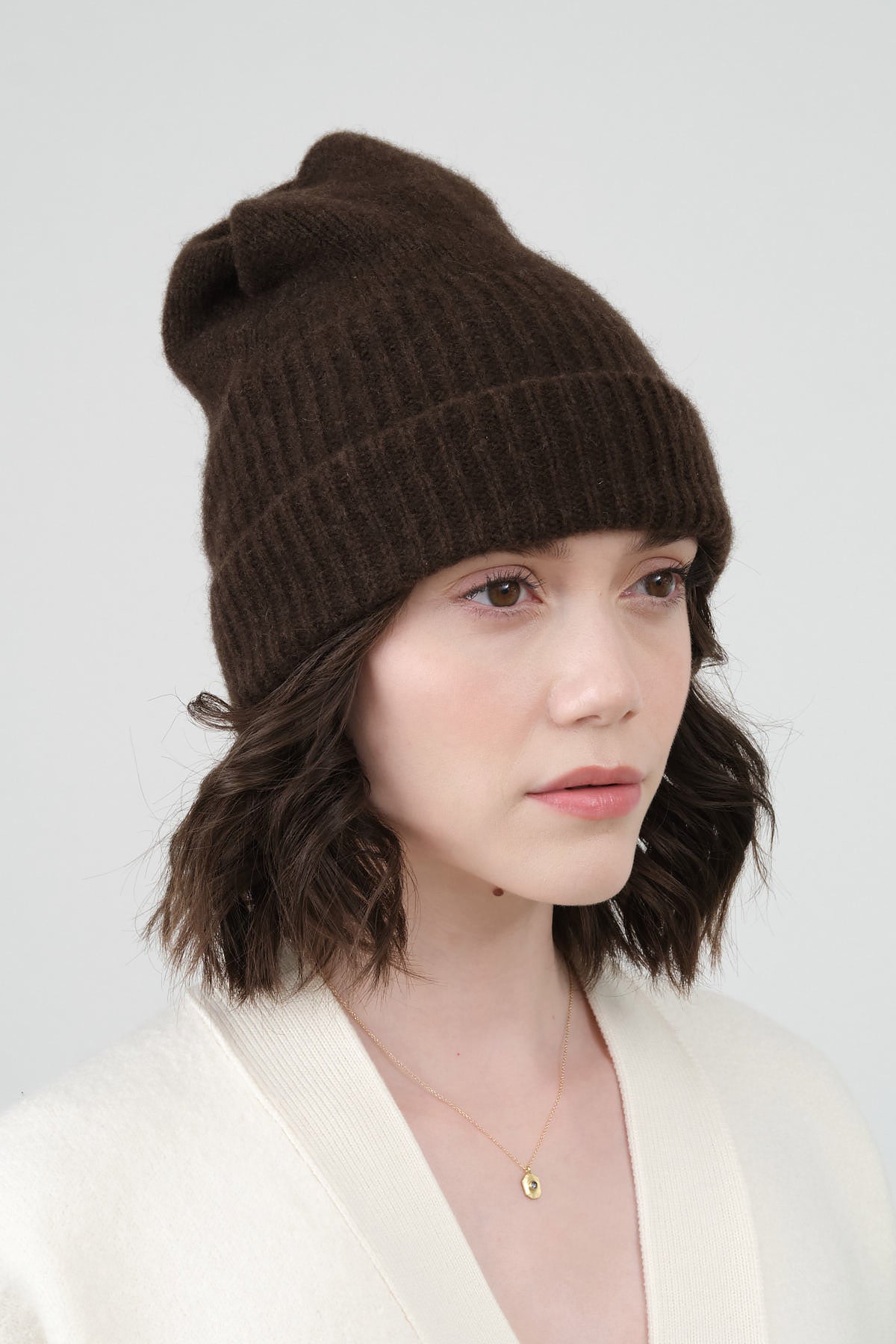 Pleats Knit Cap by Mature Ha in Brown