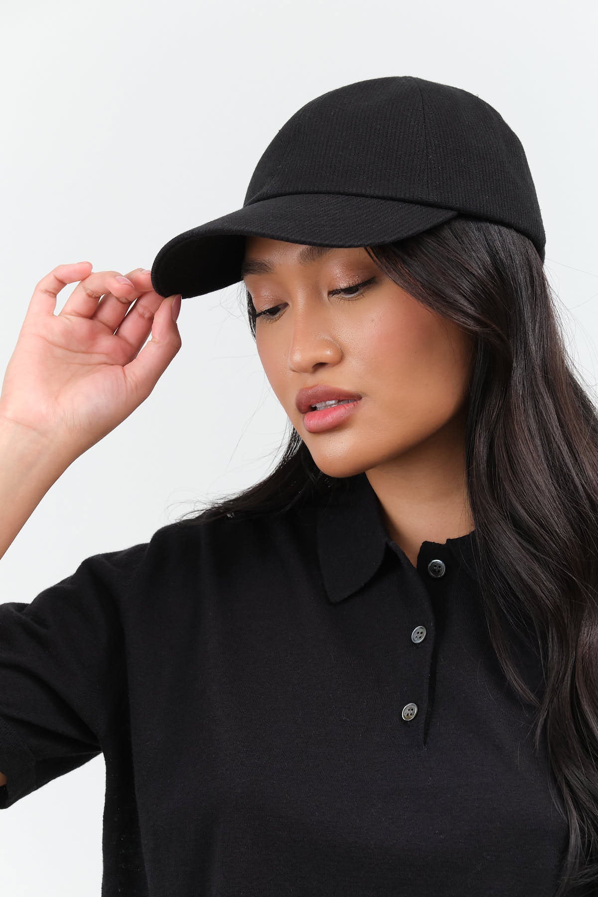 Side view of Trainer Cap in Black