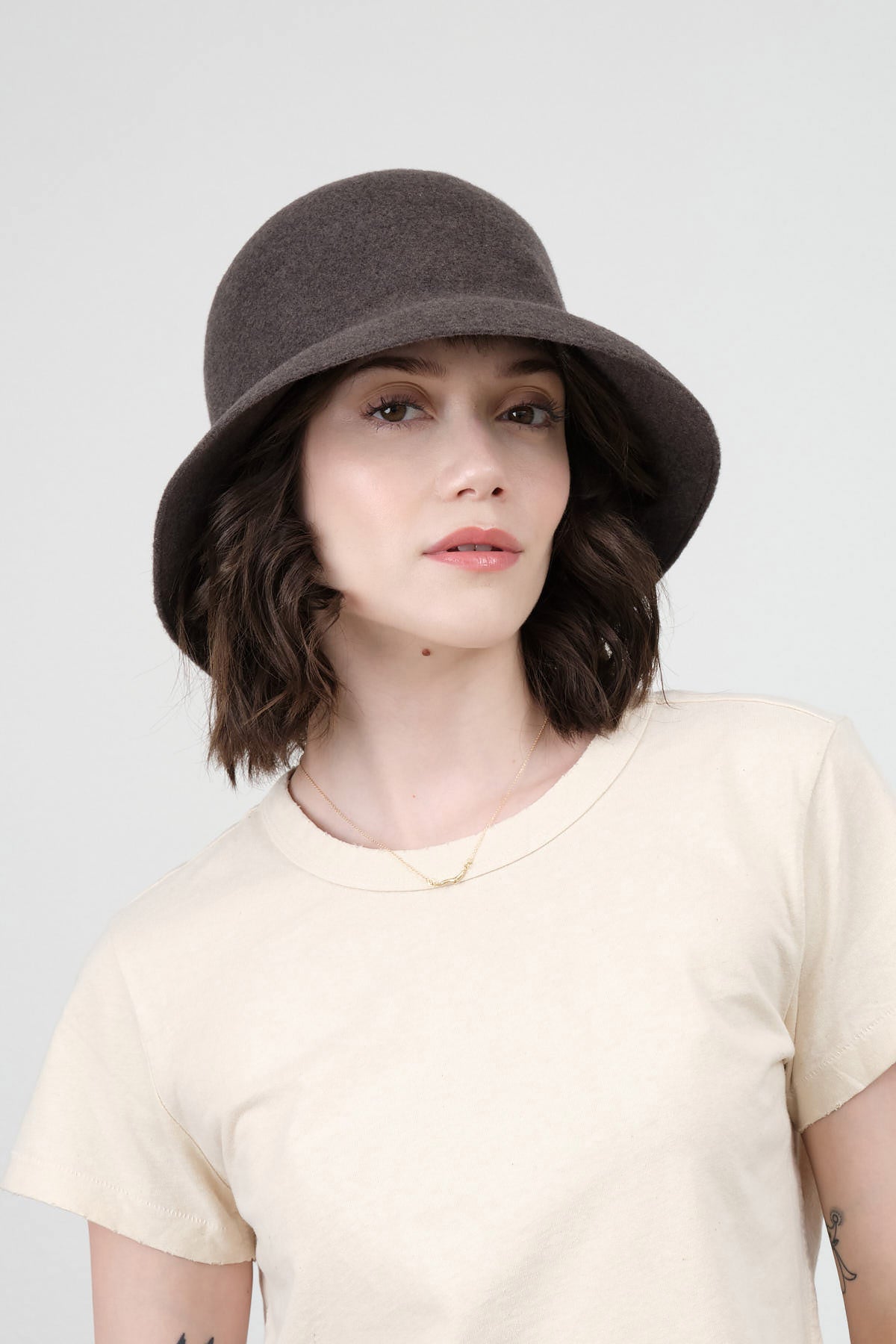 Mature Ha Widen Bell Hat in Charcoal Brown