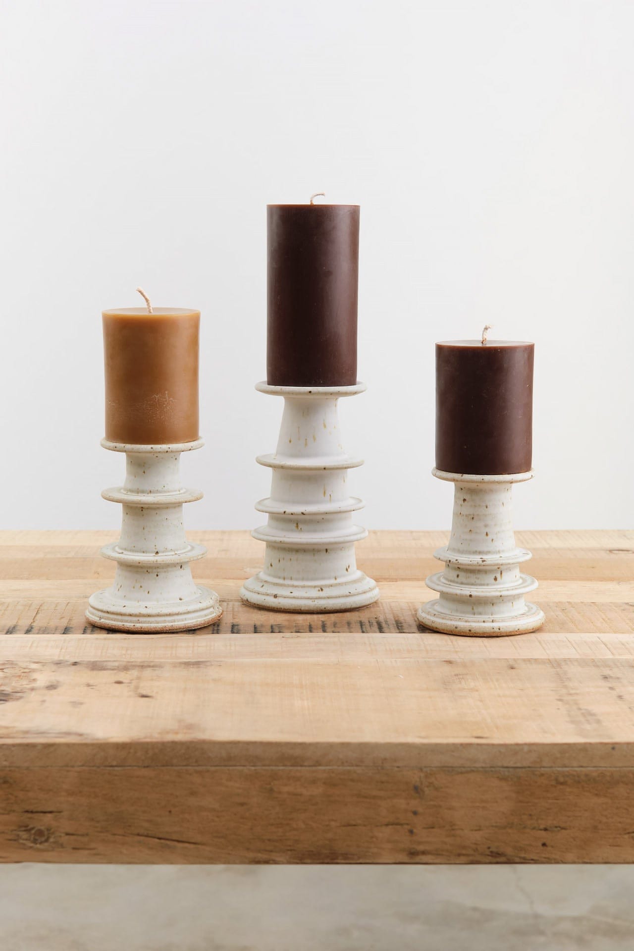 MH Ceramics Home Candle Holders Large Temple Candlestick Alabaster / 7" H