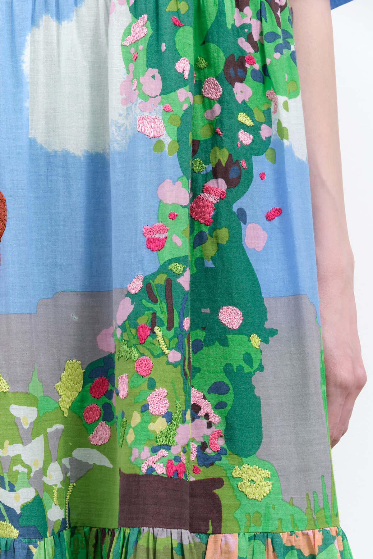 Mii Hand Embroidered Michelle Dress in Spring Landscape Print