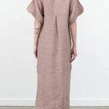 Adelaide Caftan by Mirth with Short Sleeve and Back Pleat and Side Slit and Collar in Mushroom Linen Light Brown