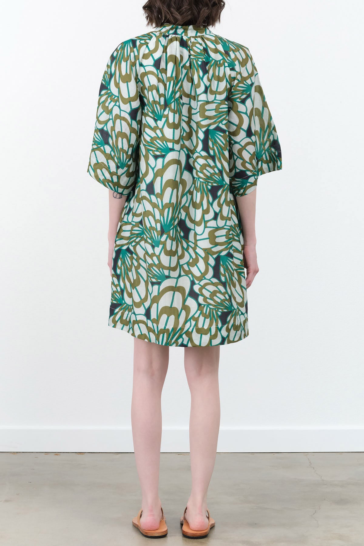 Mirth Faro Short Dress in Moss Shell Green and Blue Print Short Dress