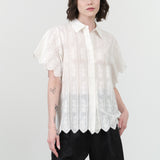 Mirth Harbour Blouse in White Vine Eyelet