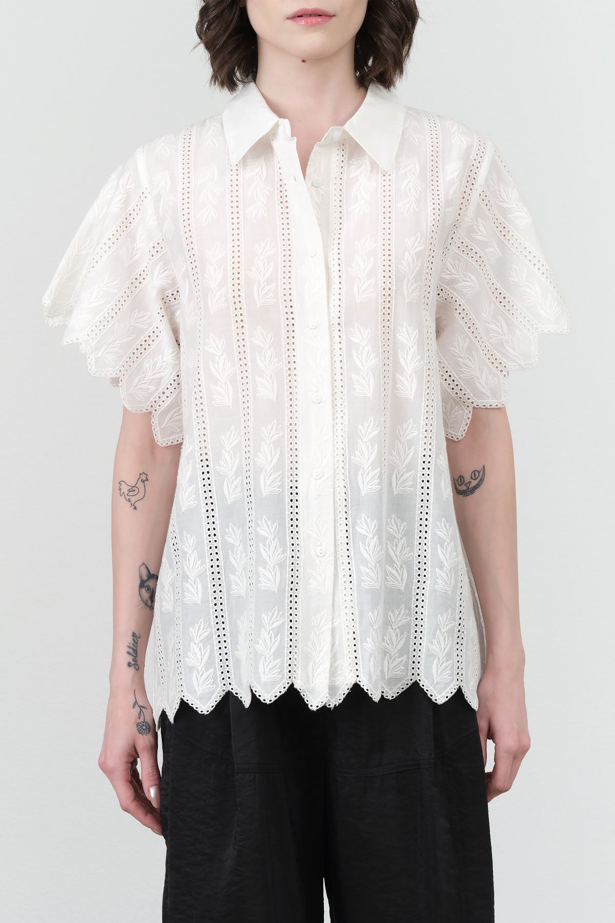 Harbour Blouse by Mirth in White Vine Eyelet