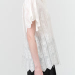 Mirth Short Sleeve Harbour Blouse Button Up Collar in White Vine Eyelet