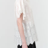 Mirth Short Sleeve Harbour Blouse Button Up Collar in White Vine Eyelet