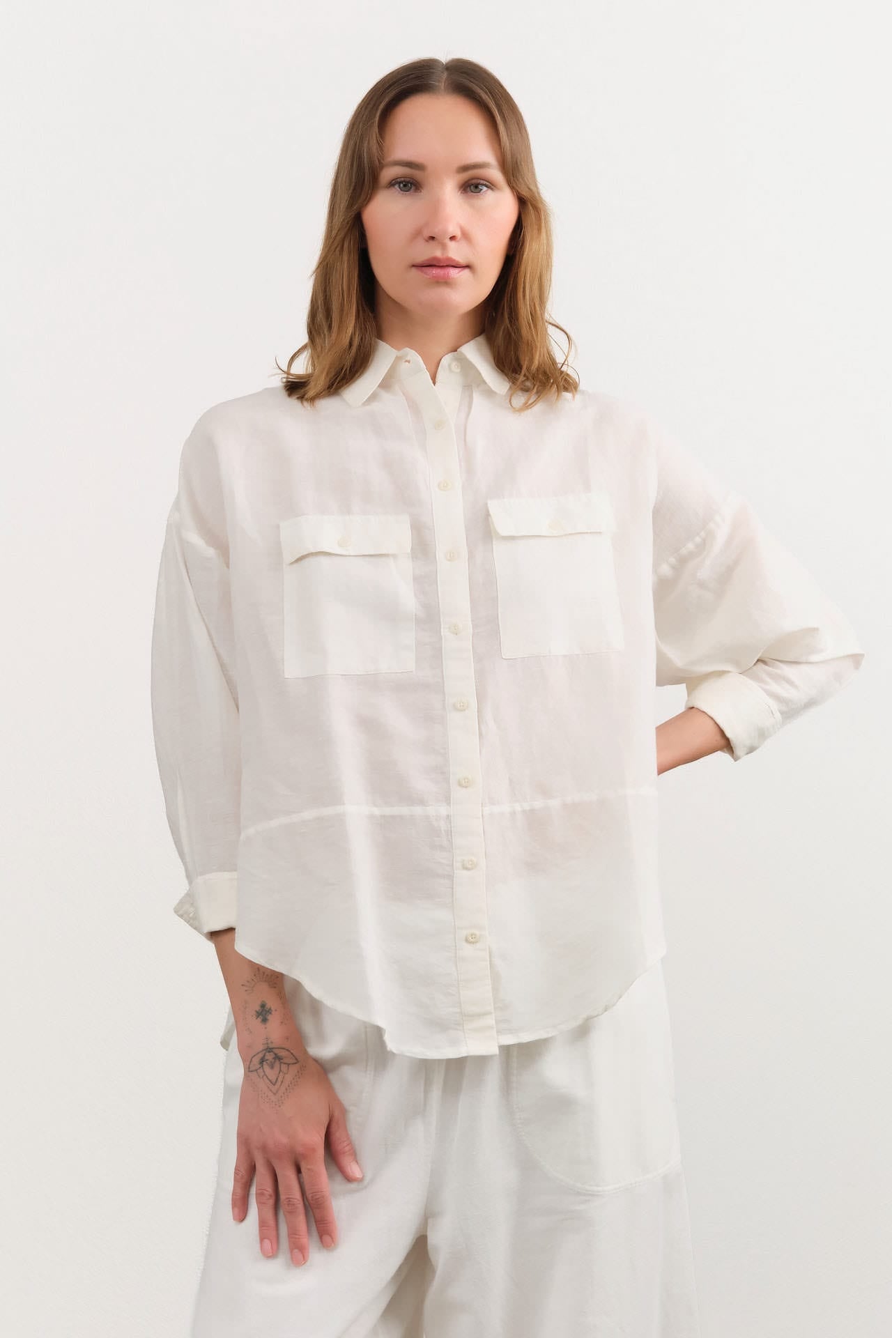Mirth Apparel Womens Blouses Kyoto Blouse in White Linen