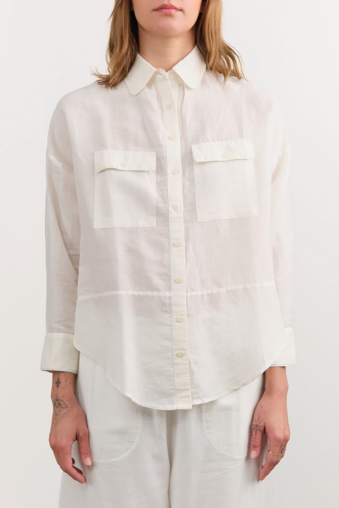 Mirth Apparel Womens Blouses Kyoto Blouse in White Linen