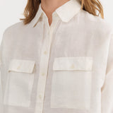 Mirth Apparel Womens Blouses Kyoto Blouse in White Linen