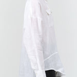 Mirth Kyoto Button Up Blouse with Collar in Bright White Linen