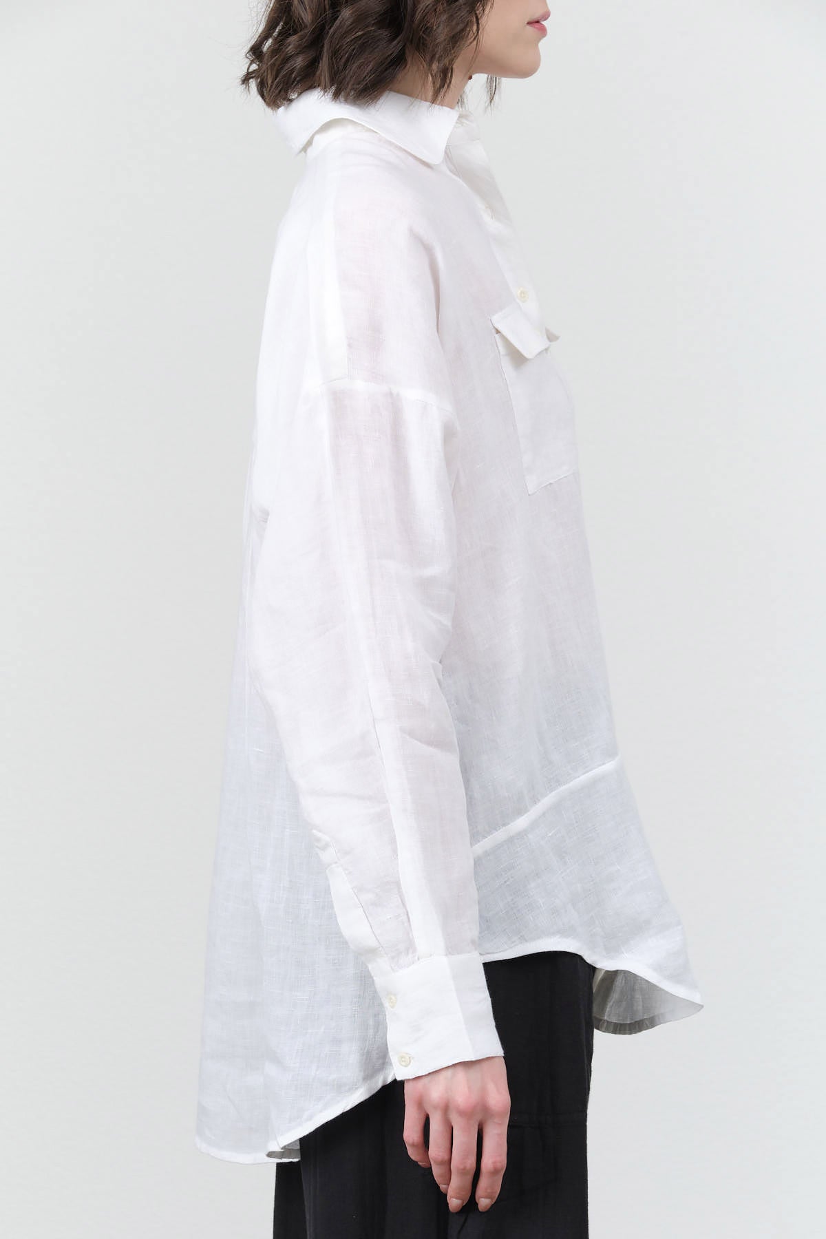 Mirth Kyoto Button Up Blouse with Collar in Bright White Linen