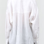 Long Sleeve Button Up with Cuffs and Curved Hem Kyoto Blouse in Bright White Linen by Mirth