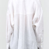 Long Sleeve Button Up with Cuffs and Curved Hem Kyoto Blouse in Bright White Linen by Mirth