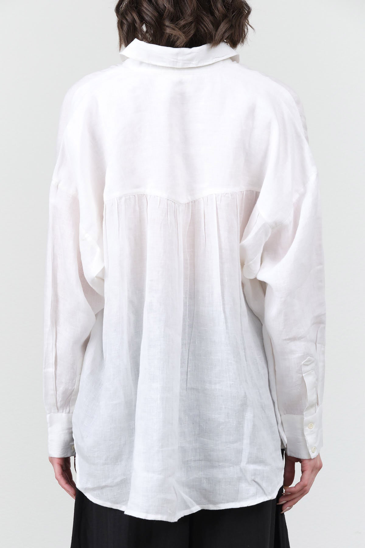 Long Sleeve Button Up with Cuffs and Curved Hem Kyoto Blouse in Bright White Linen by Mirth