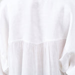 Kyoto Blouse Button Up with Collar in Bright White Linen with Back Gathering