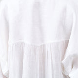 Kyoto Blouse Button Up with Collar in Bright White Linen with Back Gathering