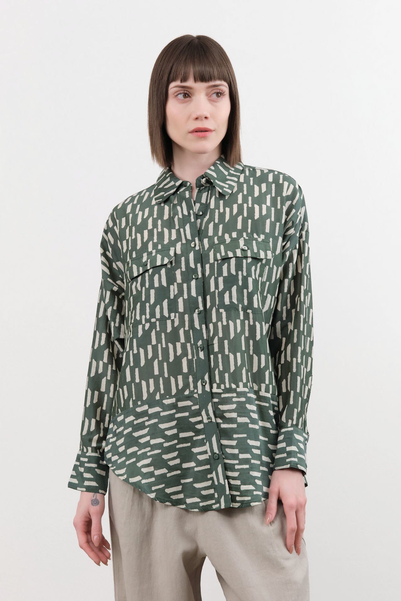 Mirth Apparel Womens Blouses Kyoto Shirt in Verdure Rainfall