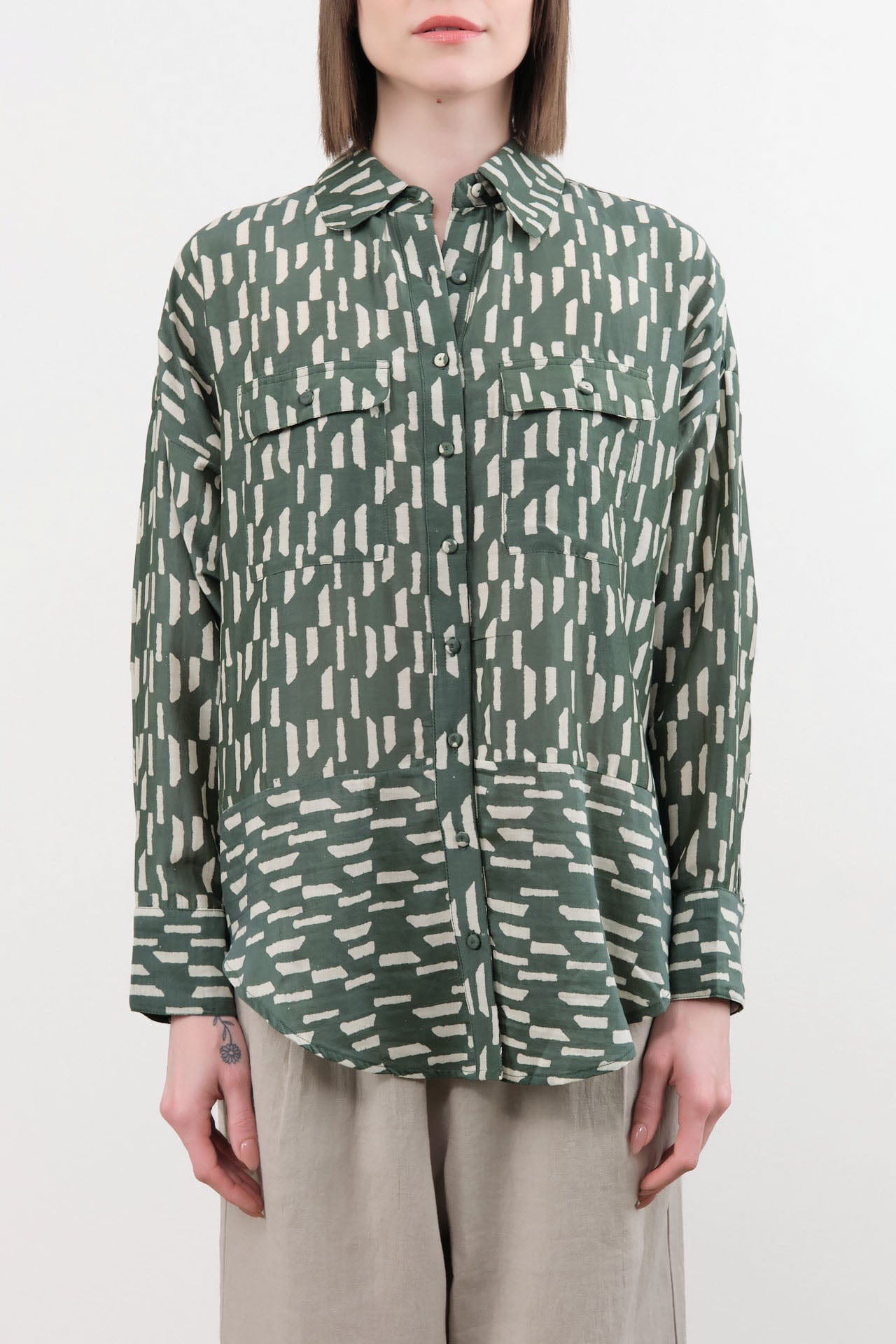 Mirth Apparel Womens Blouses Kyoto Shirt in Verdure Rainfall