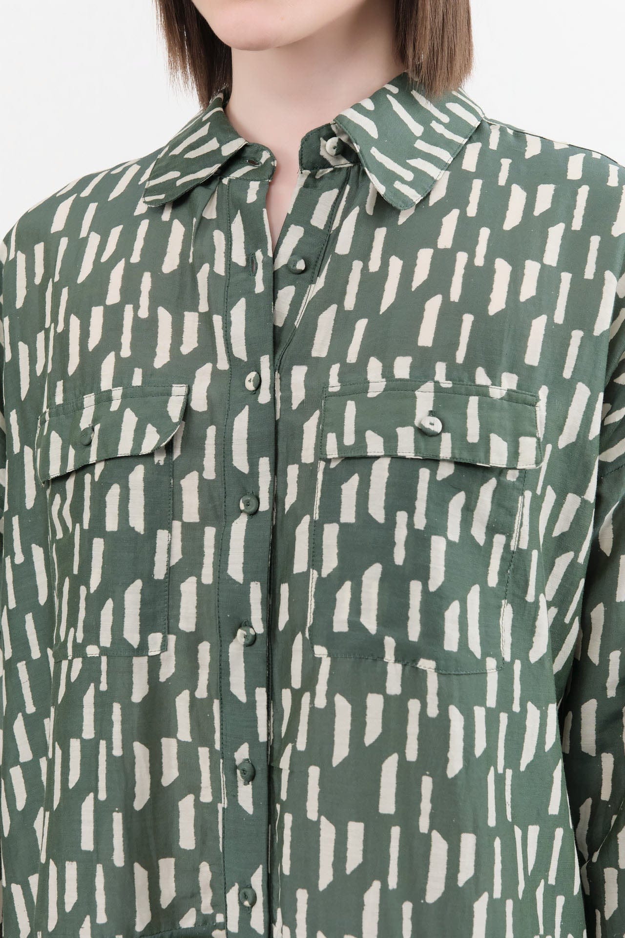 Mirth Apparel Womens Blouses Kyoto Shirt in Verdure Rainfall