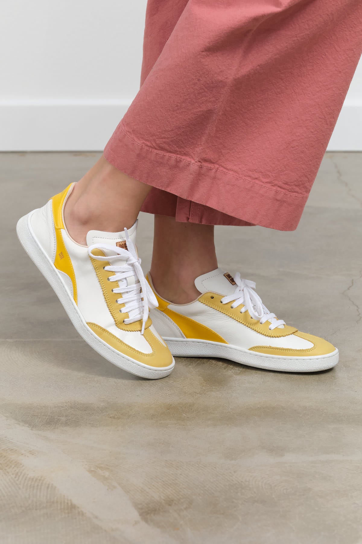 Styled view of Lace Up Leather Sneakers in Giallo