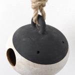 MQuan Ceramic Eclipse Black Birdhouse Hanging from Thick Rope