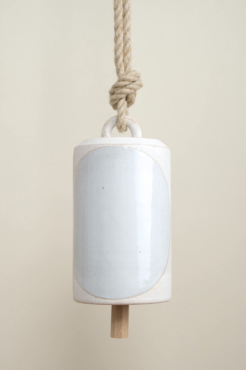 Large Tall Thrown Bell in New Moon White on rope