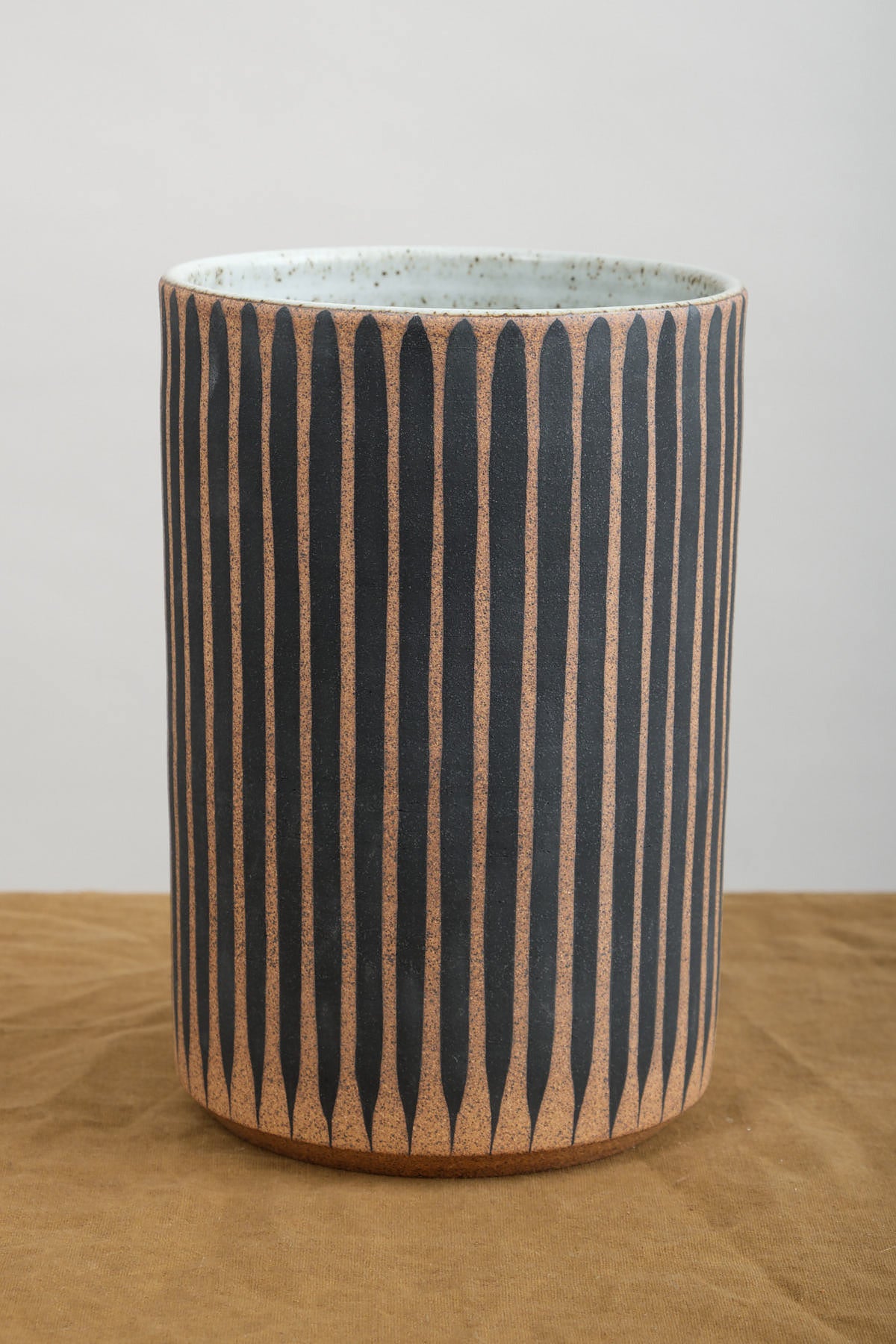 Mquan Large Tall Ceramic Vessel with black stripes