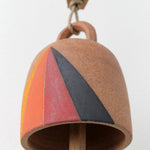 MQuan Ceramic Small Round Thrown Bell in Tucker Prism Design Hanging from Rope 