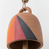 MQuan Ceramic Small Round Thrown Bell in Tucker Prism Design Hanging from Rope 