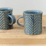 Handmade Carved Chevron Mug Ceramic in Blue Glaze by Mt. Washington Pottery 