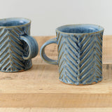 Handmade Carved Chevron Mug Ceramic in Blue Glaze by Mt. Washington Pottery 