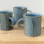 Blue Glaze Handmade Carved Chevron Mug Ceramic by Mt. Washington Pottery 