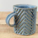 Mt. Washington Pottery Handmade Carved Chevron Mug Ceramic in Blue Glaze