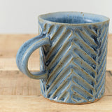 Mt. Washington Pottery Handmade Carved Chevron Mug Ceramic in Blue Glaze