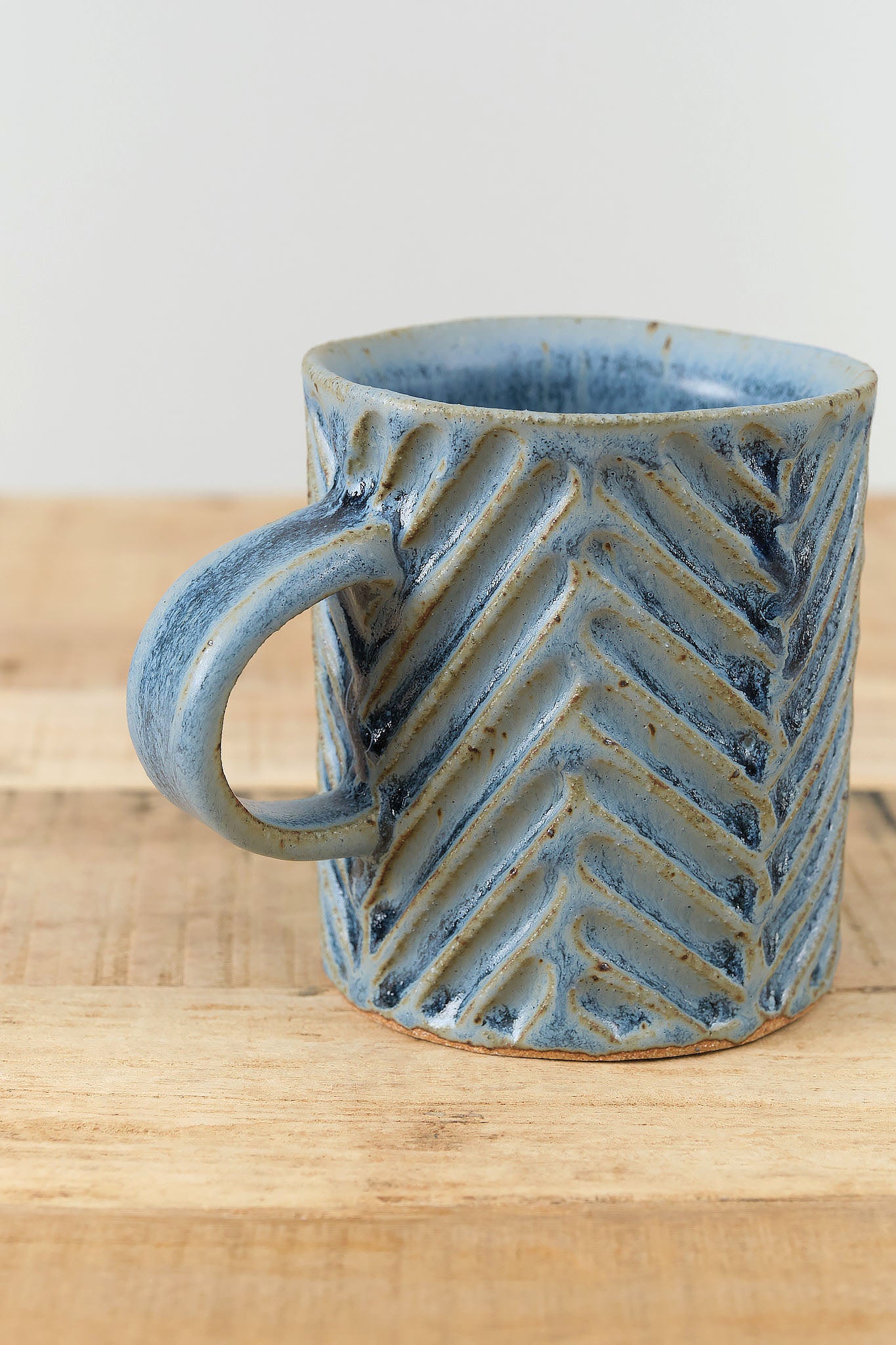 Mt. Washington Pottery Handmade Carved Chevron Mug Ceramic in Blue Glaze