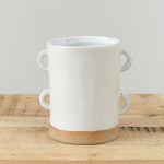 Mt. Washington Pottery Double Looped Handle Cache Pot in White and Natural 