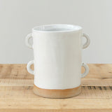 Mt. Washington Pottery Double Looped Handle Cache Pot in White and Natural 