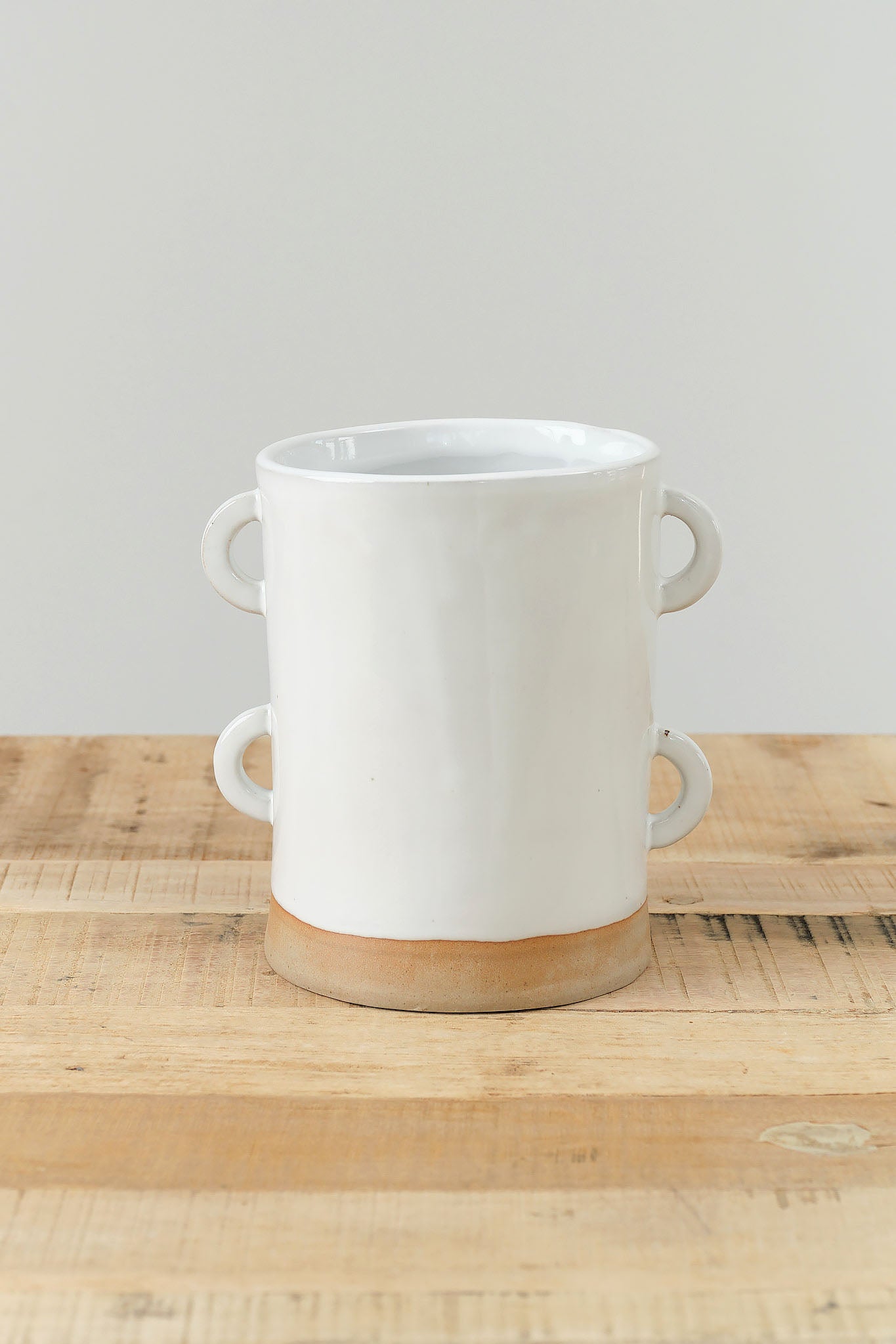 Mt. Washington Pottery Home Kitchen Containers Double Looped Handle Cache Pot White/Natural / 6" D X 7.5" H