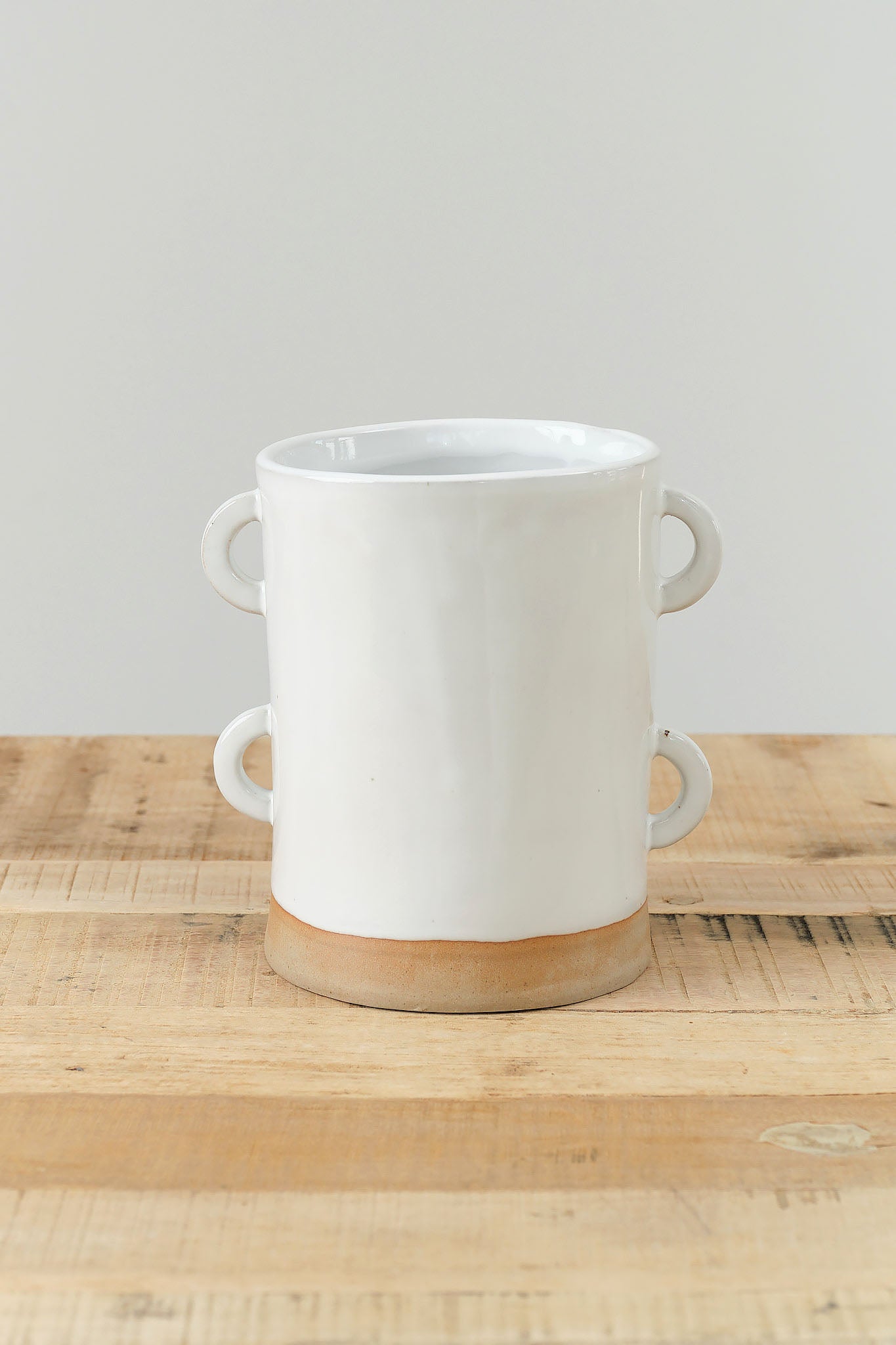 Mt. Washington Pottery Double Looped Handle Cache Pot in White and Natural 